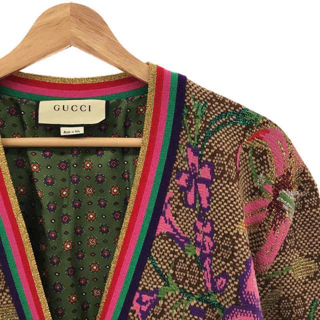 Gucci(グッチ)の【新品】  GUCCI / グッチ | 2020AW | GG フローラ メタルボタン 裏地 シルク ジャガード Vネック ニット カーディガン | XS | ベージュ | レディース レディースのトップス(カーディガン)の商品写真