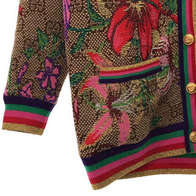 Gucci(グッチ)の【新品】  GUCCI / グッチ | 2020AW | GG フローラ メタルボタン 裏地 シルク ジャガード Vネック ニット カーディガン | XS | ベージュ | レディース レディースのトップス(カーディガン)の商品写真