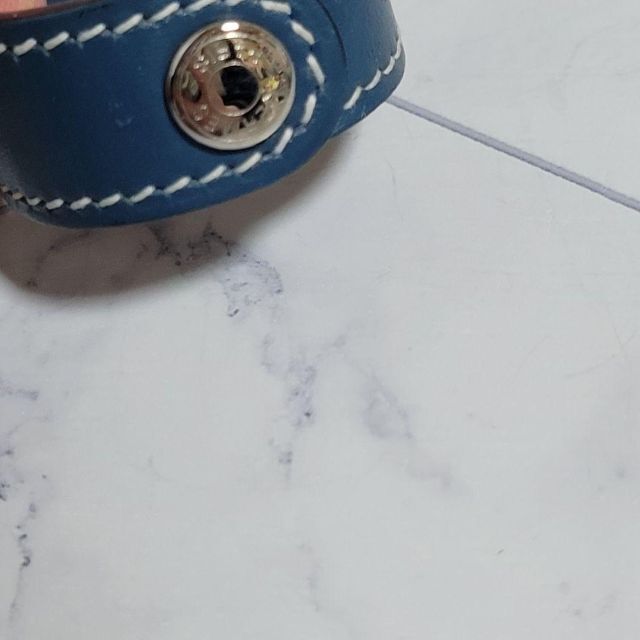 HERMES かっこいい ブルー×シルバー ロゴ ベルト ブレスレット リング