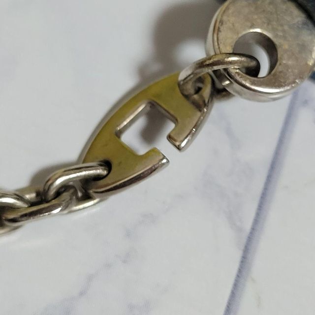 HERMES かっこいい ブルー×シルバー ロゴ ベルト ブレスレット リング