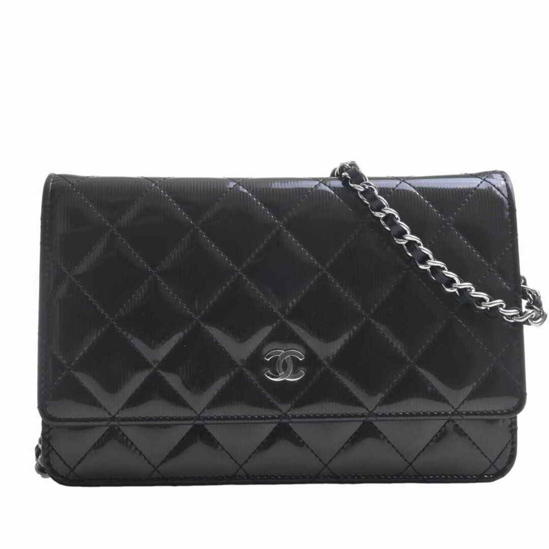 CHANEL シャネル パテント マトラッセ ココマーク チェーン ショルダーウォレット 長財布 - カーキ by