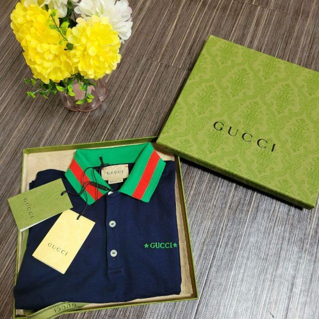 GUCCI ロゴ 刺繍 タグ付き ポロシャツ Tシャツ 首 虎のモチーフ-