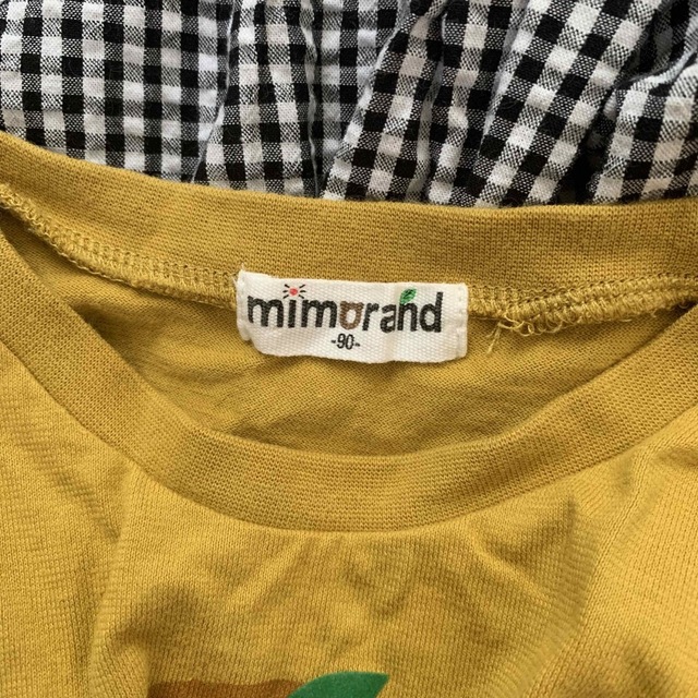 しまむら(シマムラ)のmimorand オレンジ柄✖️チェックワンピース キッズ/ベビー/マタニティのキッズ服女の子用(90cm~)(ワンピース)の商品写真