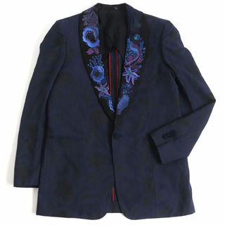 良品⭐️Paul Smith、花柄裏地、シルク混、黒色ストライブ柄、42(XL)