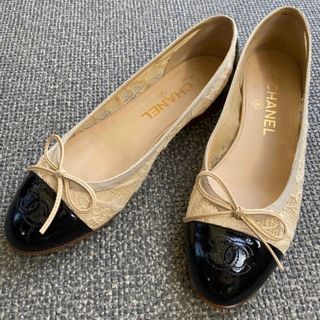 CHANEL シャネル メッシュ レースバイカラーバレエシューズ 37 | www