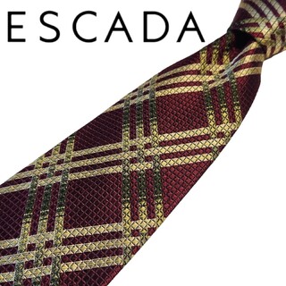 エスカーダ(ESCADA)の美品　エスカーダ　ゴールド　チェック柄　シルクネクタイ　イタリア製　正規品(ネクタイ)