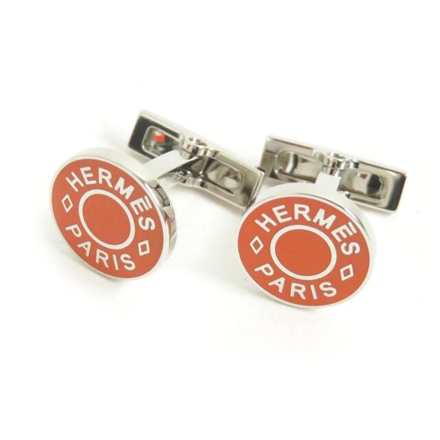 未使用品□HERMES/エルメス セリエ スウィヴル式 パラディウムプレーデット カフスボタン/カフリンクス シルバー×オレンジ フランス製 | フリマアプリ ラクマ