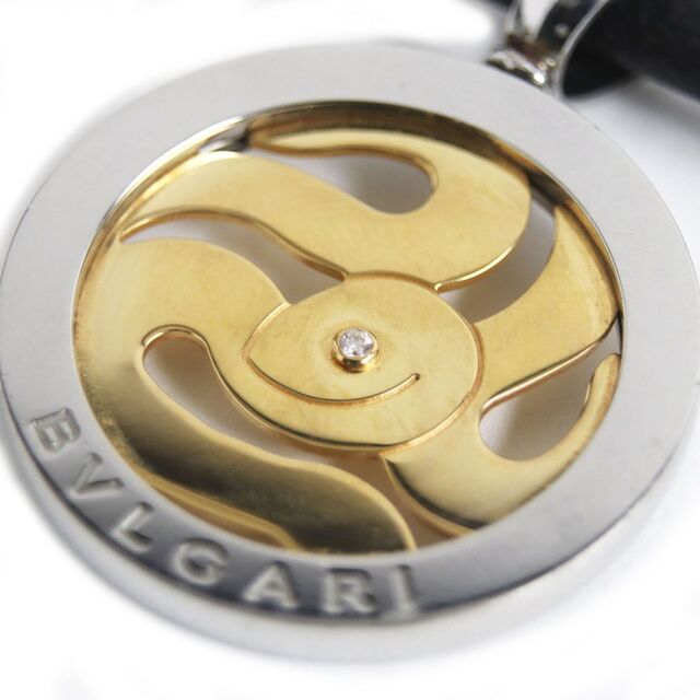 美品□BVLGARI ブルガリ トンド スネーク 1Pダイヤモンド 750YG×スチール ネックレス/ペンダント シルバー×ゴールド 伊製  総重量28.8g