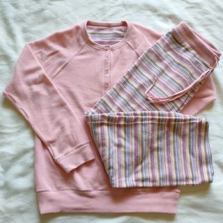 ユニクロ(UNIQLO)のユニクロ フリース ルームウエア 上下セット L ピンク ボーダー(ルームウェア)