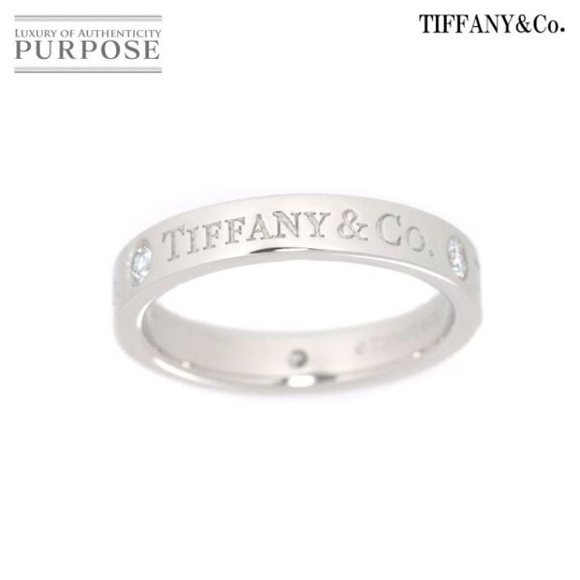 経典ブランド Pt 3P ダイヤ リング 6.5号 バンド ロゴ TIFFANY&Co