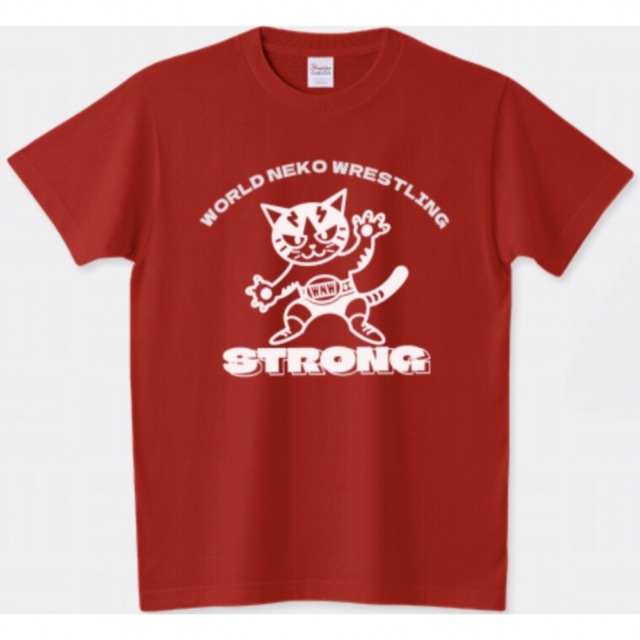 Printstar(プリントスター)のプロレス Tシャツ 猫 ネコ チャンピオン ねこ ストロングスタイル キャット メンズのトップス(Tシャツ/カットソー(半袖/袖なし))の商品写真