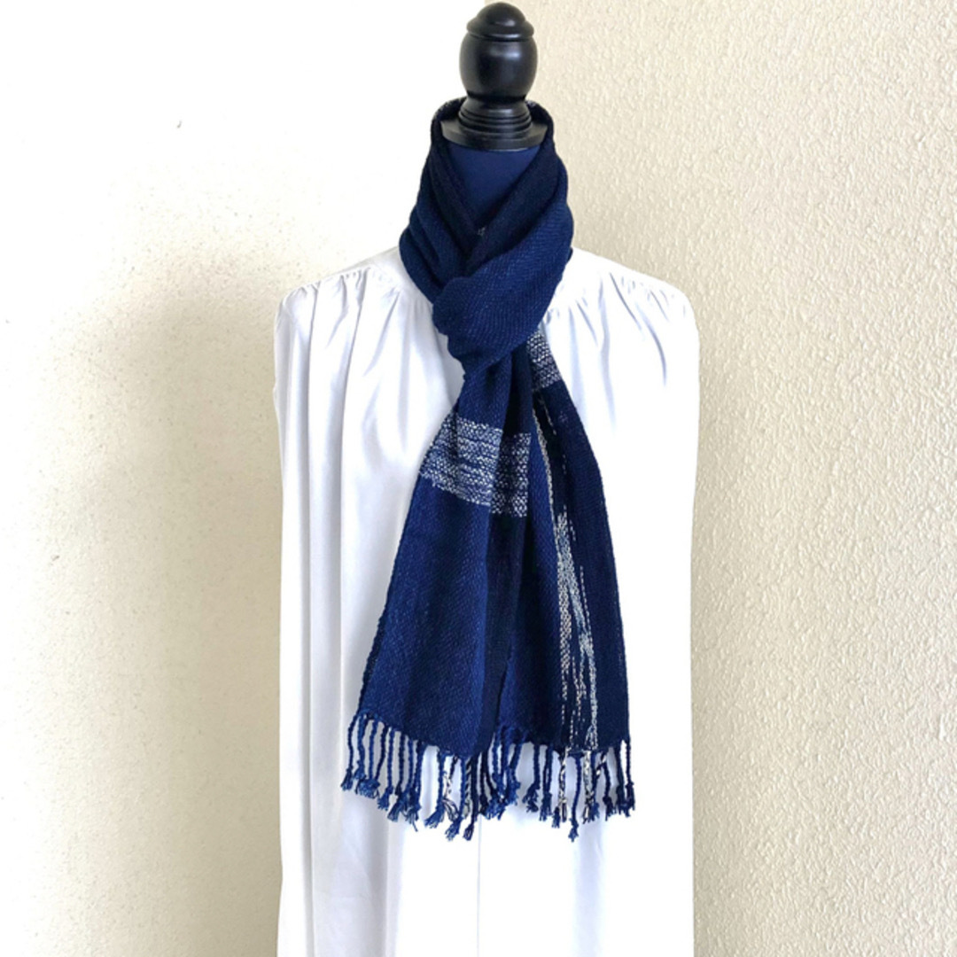 1830 手織り　ストール　藍染　さをり織り　ヴィンテージ　襤褸　さをり織り