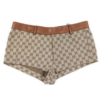 グッチ(Gucci)の美品 グッチ GGキャンバス ショート パンツ レディース 茶 38 レザーベルト GUCCI(カジュアルパンツ)