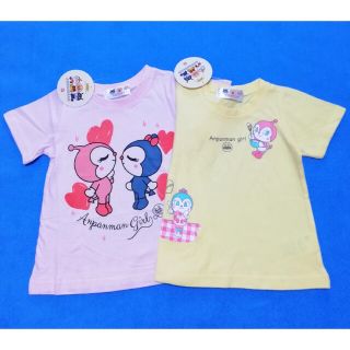 アンパンマン(アンパンマン)の新品　100cm　アンパンマン　女の子半袖Tシャツ2枚セット　イエロー×p(Tシャツ/カットソー)