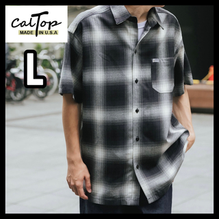 カルトップ(CALTOP)の少量入荷❇️CALTOP キャルトップ 半袖チェックシャツ ブラックアイボリーL(シャツ)
