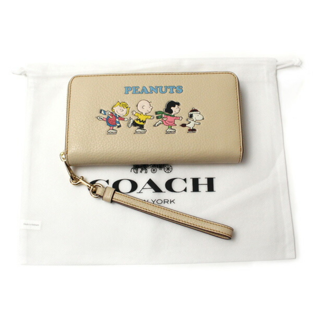 COACH コーチ PEANUTSコラボ ロング ジップ アラウンド ウォレット・スヌーピー アンド フレンズ モチーフ 長財布 ラウンドファスナー  アイボリー マルチ CF219 IMOQY ユニセックス【未使用】【買取品】