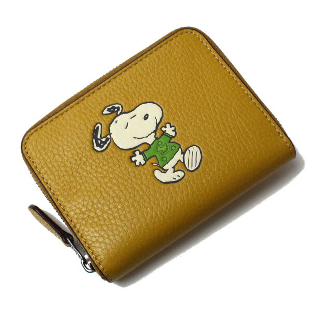 COACH コーチ PEANUTSコラボ スモール ジップ アラウンド ウォレット・スヌーピー ウォーク モチーフ 二つ折り財布 フラックス マルチ CE869 QBRQD ユニセックス【未使用】【買取品】