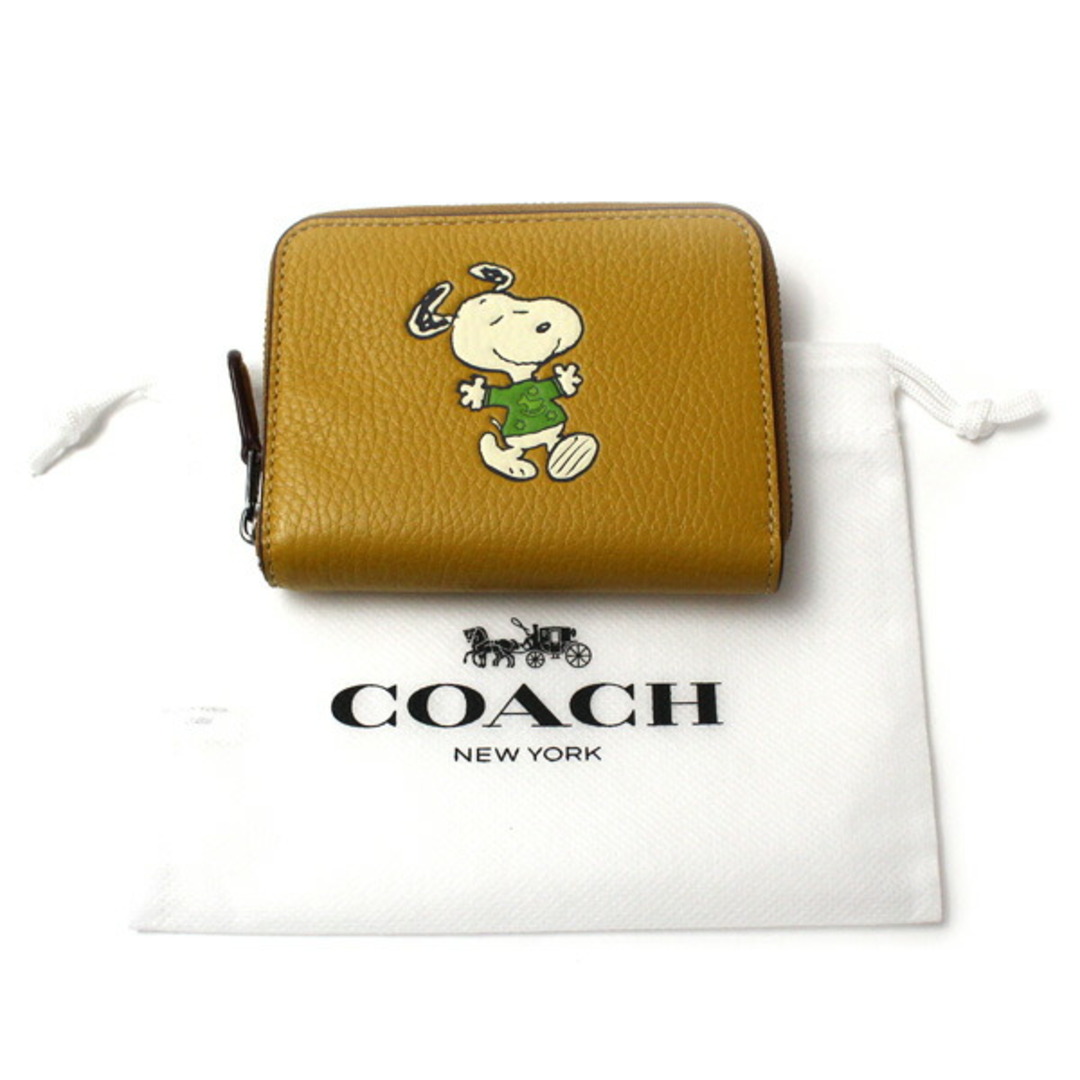 COACH コーチ PEANUTSコラボ スモール ジップ アラウンド ウォレット・スヌーピー ウォーク モチーフ 二つ折り財布 フラックス マルチ CE869 QBRQD ユニセックス【未使用】【買取品】