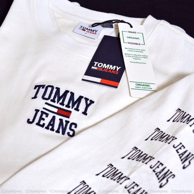 TOMMY JEANS(トミージーンズ)の新品 トミージーンズ 白 M オーガニックコットン 両袖ロゴロンT メンズのトップス(Tシャツ/カットソー(七分/長袖))の商品写真