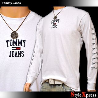 トミージーンズ(TOMMY JEANS)の新品 トミージーンズ 白 M オーガニックコットン 両袖ロゴロンT(Tシャツ/カットソー(七分/長袖))