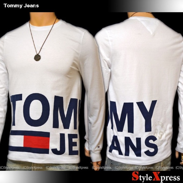 新品 トミージーンズ 白 XS S 裾ロゴ ロンT トミーヒルフィガー