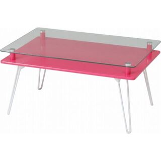 ガラス天板ディスプレイローテーブル  ピンク(ローテーブル)