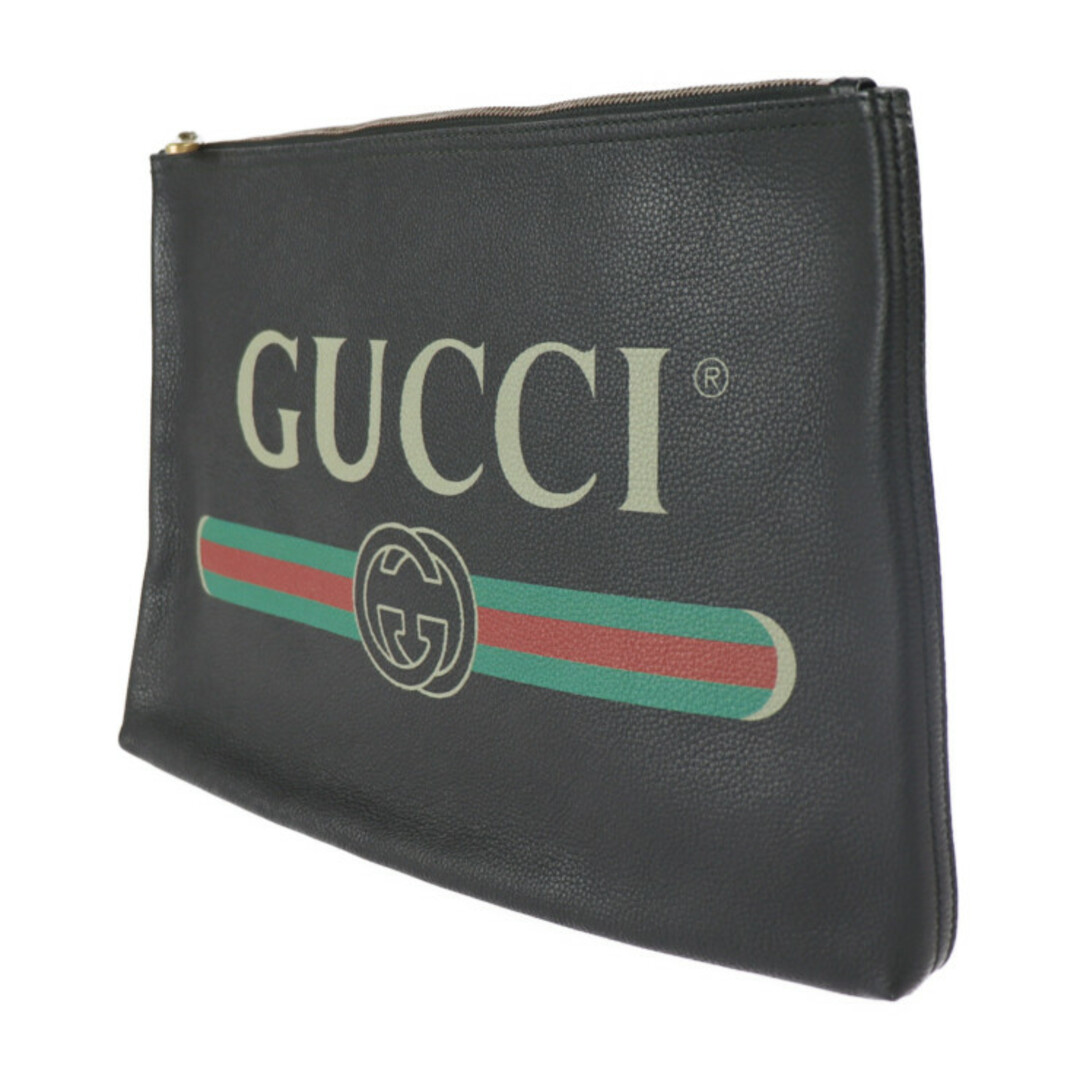 GUCCI グッチ ポートフォリオ セカンドバッグ 500984 レザー ブラック ゴールド金具 クラッチバッグ ポーチ ロゴプリント 【本物保証】