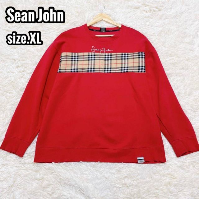 【希少サイズ】Sean John スウェット ノバチェック ロゴ レッド XL