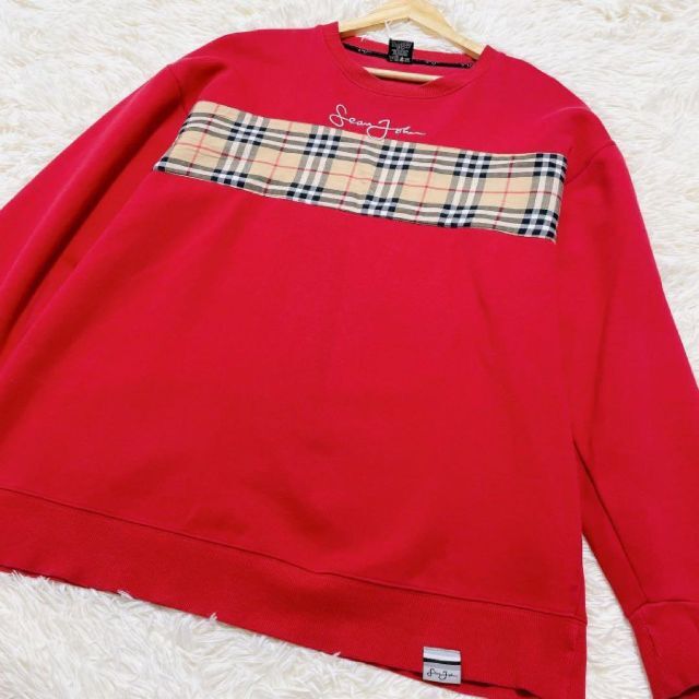 【希少サイズ】Sean John スウェット ノバチェック ロゴ レッド XL