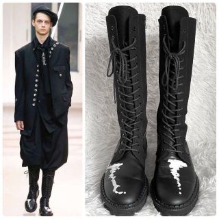 ヨウジヤマモト(Yohji Yamamoto)の19AW『yohji yamamoto』ロング レースアップ ブーツ ペイント(ブーツ)