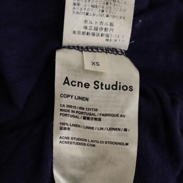 Acne Studios(アクネストゥディオズ)のアクネストゥディオズ リネン 半袖 Tシャツ XS ネイビー系 ACNE STUDIOS レディース 【中古】  【230524】 メール便可 レディースのトップス(Tシャツ(半袖/袖なし))の商品写真