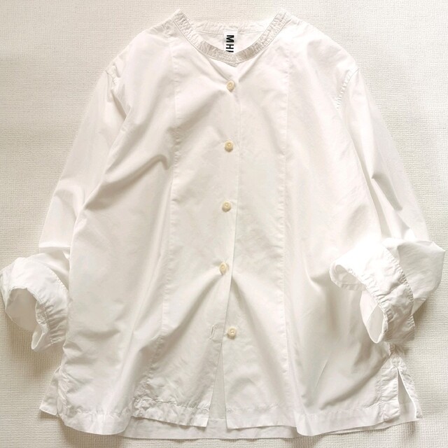 MHL コットンシャツ　白　バンドカラー　マーガレットハウエル　日本製