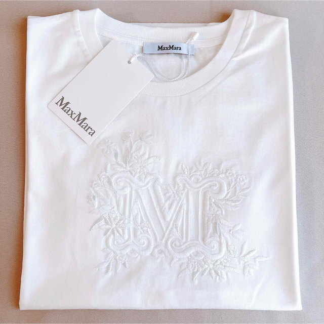 コットンカラーMAX MARA SACHA Mロゴ 刺繍 コットン Tシャツ