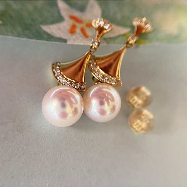 あこや真珠ピアス/天然ダイヤモンド/K18/イエローゴールド/高品質/日本