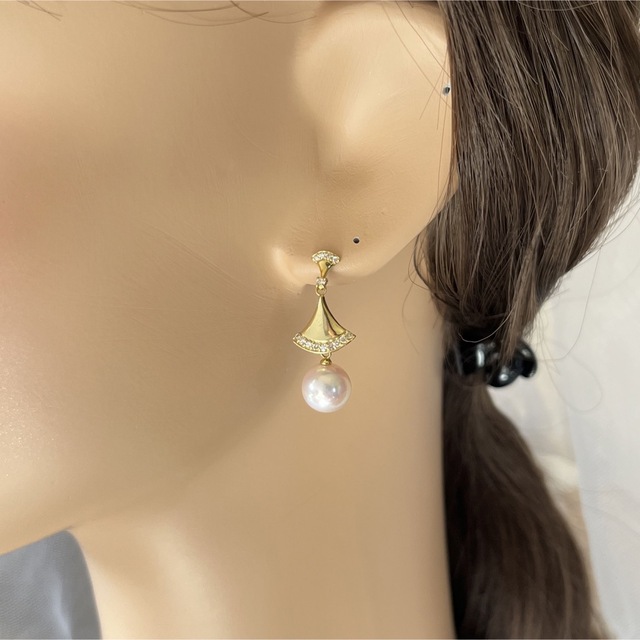 あこや真珠ピアス/天然ダイヤモンド/K18/イエローゴールド/高品質/日本