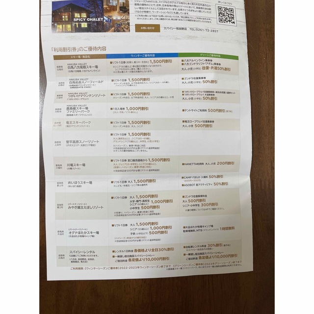 白馬岩岳、つがいけマウンテンリゾートなど　割引券　1枚 チケットの優待券/割引券(その他)の商品写真