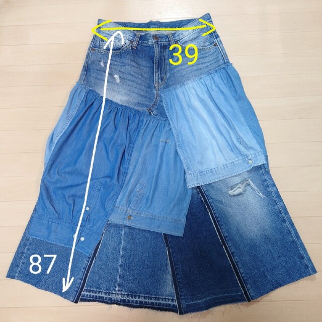 異素材MIX❤つぎはぎ デニム リメイクスカート レディースのスカート(ロングスカート)の商品写真