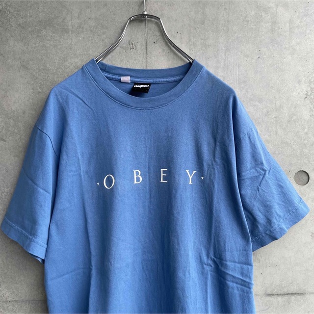 OBEY(オベイ)の00年代 USA製 OBEY ロゴ Tシャツ ブルー メンズのトップス(Tシャツ/カットソー(半袖/袖なし))の商品写真