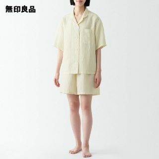 ムジルシリョウヒン(MUJI (無印良品))の無印良品 天然素材の接触冷感 リヨセル麻半袖パジャマ／ライトイエローストライプ(パジャマ)