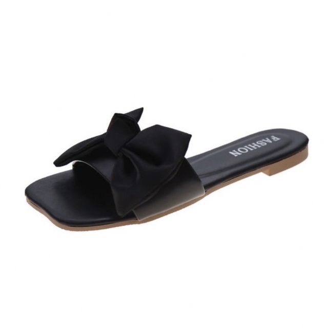 サテンリボン フラットサンダル ブラック 黒 24cm かわいい お洒落 レディースの靴/シューズ(サンダル)の商品写真
