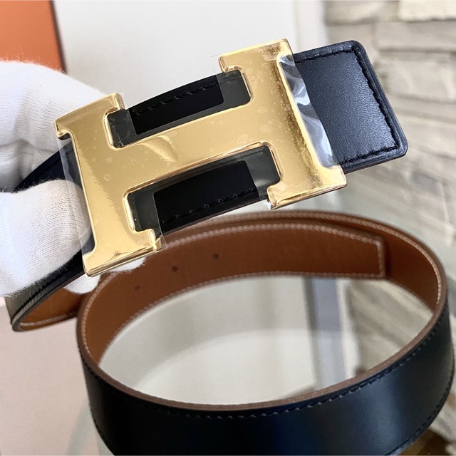 新品・未使用】HERMES エルメス Hバックルベルト 黒×ベージュ ...