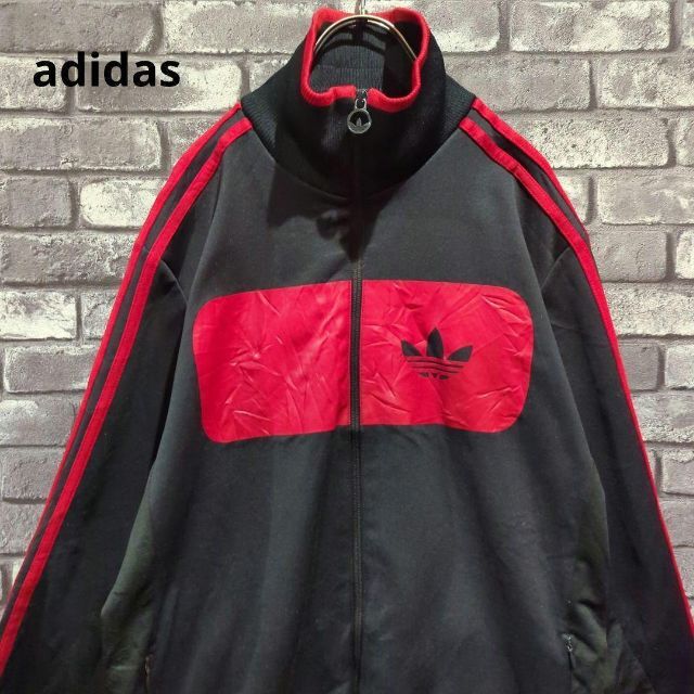 adidas トラックジャケット　トレフォイル　ジャージ　ブラック×レッド　L