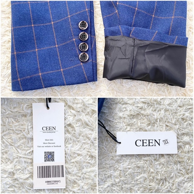 新品 Ceen スリーピース チェックセットアップスーツ XXL ブルー メンズ メンズのスーツ(セットアップ)の商品写真