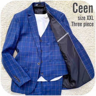 新品 Ceen スリーピース チェックセットアップスーツ XXL ブルー メンズ(セットアップ)