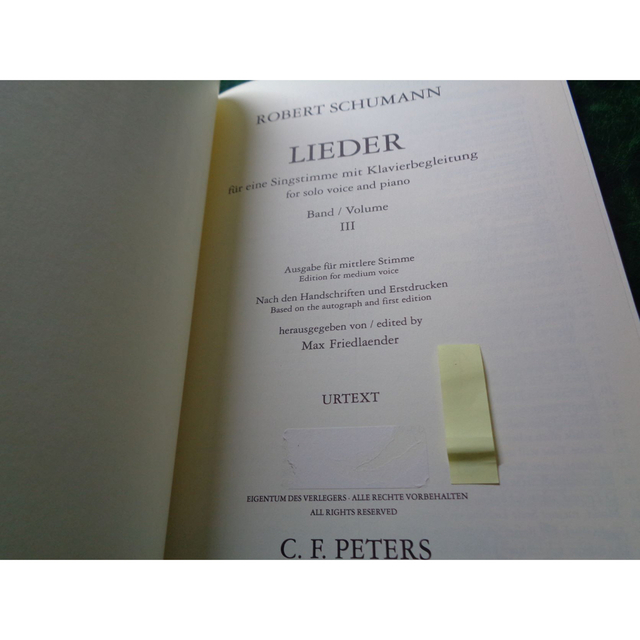 シューマン歌曲集 第3巻 中声用（独語）ペータース版 楽器のスコア/楽譜(クラシック)の商品写真