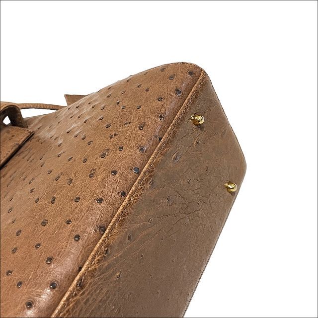ダークブラウン 茶色 J3140 美品 JRA オーストリッチ ベルトデザイン