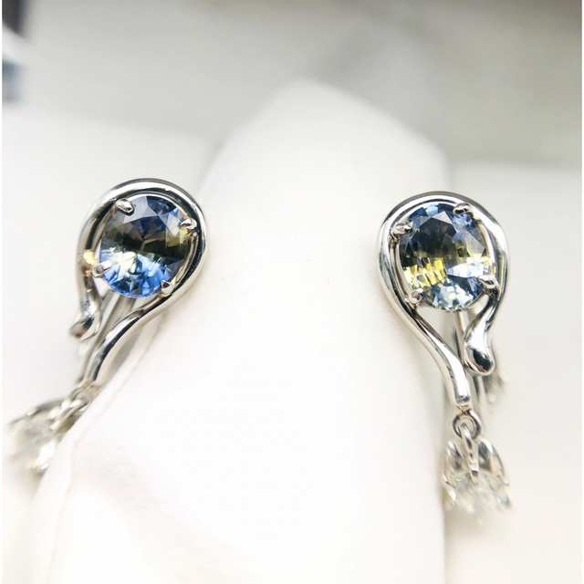 【イエロー×ブルーのバイカラー!!★奇跡のペア石】サファイア ピアス
