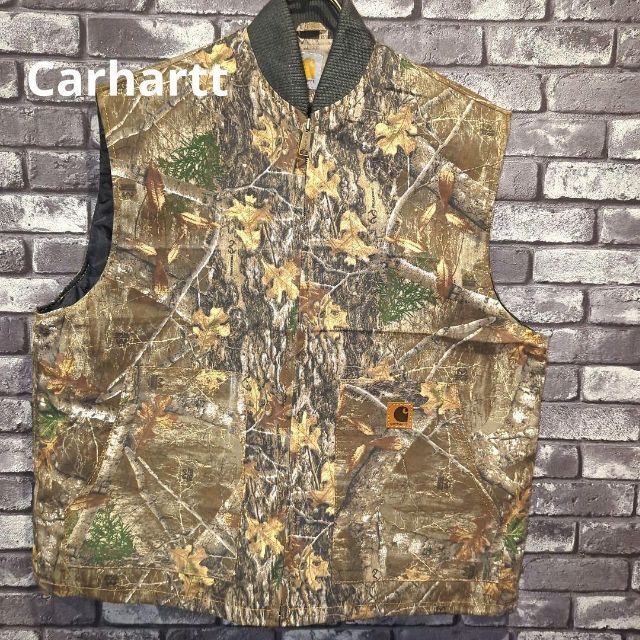 Carhartt ワークベスト　ロゴ キルティングジャケット　 カモ柄　リメイク