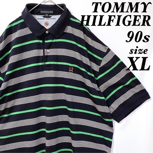 トミーヒルフィガー ポロシャツ 半袖 オーバーサイズ ボーダー 90s ブラック