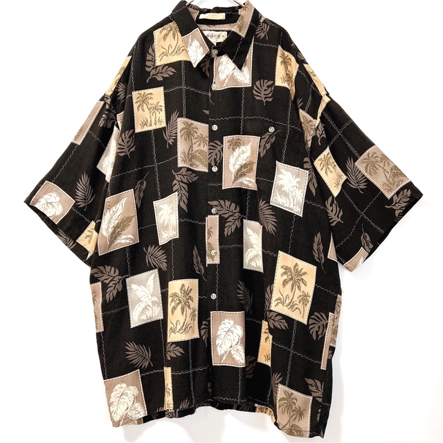 シャツ 半袖 オーバーサイズ アロハシャツ パームツリー 柄シャツ レーヨン 黒 メンズのトップス(シャツ)の商品写真